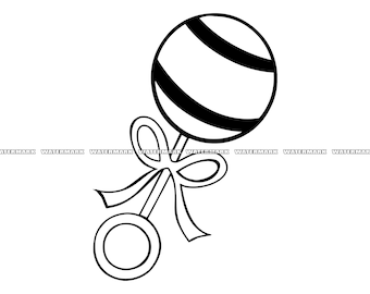 baby rattle clipart black and white