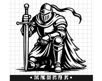 Knight SVG, Knight DXF, Knight PNG, Sword Cut File, Clipart, Digital File, Svg File, Silhouette, Instant Download
