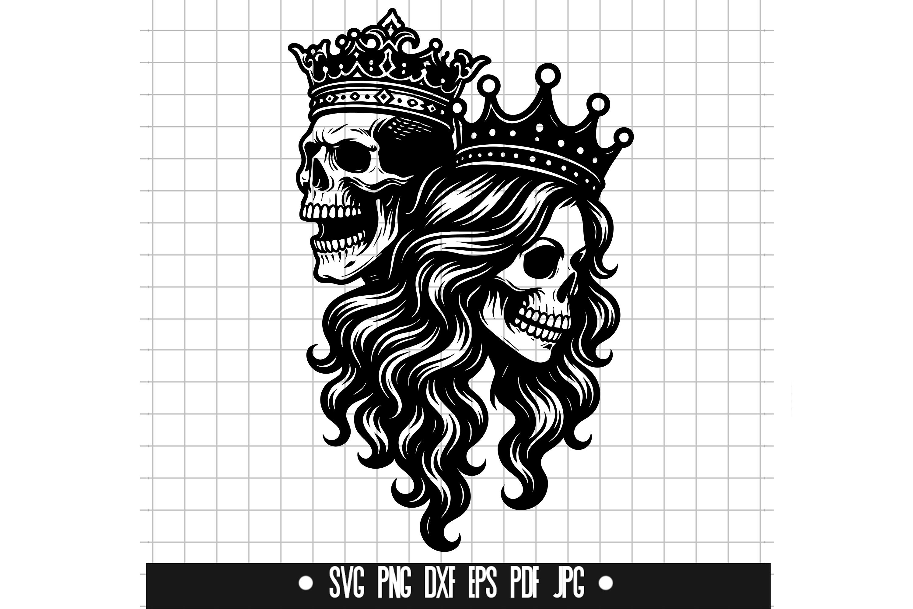 Skull Couple Svg, King Queen Skull Svg, Gothic Svg, Crown Skull