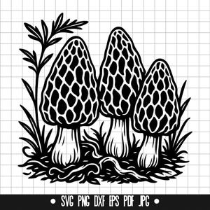 Morel Mushrooms SVG, Wild Mushrooms DXF, Forest Fungi PNG, Cut File, Clipart, Digital File, Svg File, Silhouette, Instant Download