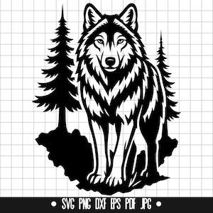 Wolf Svg, Forest Svg, Wild Animal Svg, Lone Wolf Svg, Nature Svg, Pine Tree Svg, Wildlife Svg, Mountain Svg