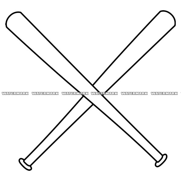 Crossed Baseball Bats SVG, Crossed Baseball Bats Cut File, Crossed Baseball Bats DXF, Crossed Baseball Bats PNG