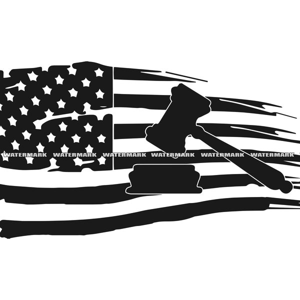 Gavel with American Flag SVG #2 Law Justice Judge America Military Design Cut File PNG DXF Clipart Silhouette Cricut