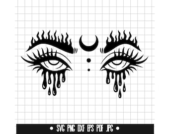 Mystic Dripping Eyes Svg, Mystic Dripping Eyes Cut File, Mystic Dripping Eyes Boho Svg, Mystic Dripping Eyes Silhouette Svg
