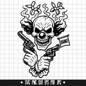 Payaso asesino SVG, armas SVG, payaso aterrador SVG, circo oscuro SVG, espeluznante SVG, archivo de corte SVG, Joker SVG