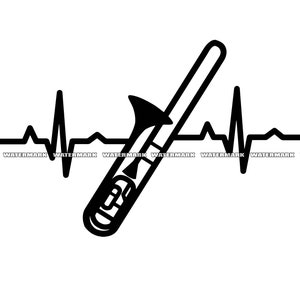 Trombone SVG Heartbeat Ekg Lover Cut File DXF PNG Clipart Silhouette