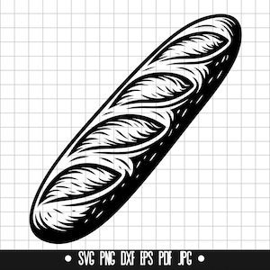Baguette francesa SVG, pan baguette DXF, panadería PNG, clipart de comida rústica, archivo de corte, archivo SVG, descarga instantánea