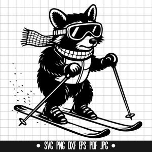 Ski raton laveur SVG, hiver DXF, ski PNG, raton laveur couper fichier, Clipart, fichier numérique, fichier Svg, Silhouette, téléchargement immédiat