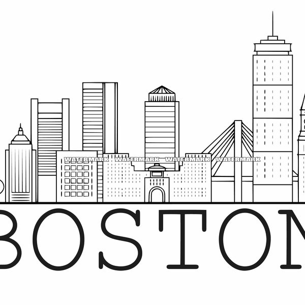 Boston Skyline SVG, Boston Svg, Boston Skyline Cut File, Boston Skyline DXF, Boston Skyline PNG, Boston Skyline Clipart, Silhouette, Cricut