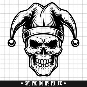 Jester Skull Svg, Clown Skull Svg, Skull Svg, Joker Svg, Horror Svg, Halloween Svg, Jester Clipart Svg, Gothic Svg, Cut File, Cricut
