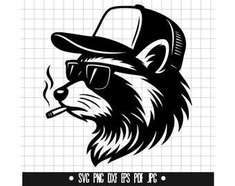 Raccoon Svg, Smoking Raccoon Svg, Cool Raccoon Svg, Animal Svg, Wildlife Svg, Silhouette Svg, Cut File, Clipart, Instant Download