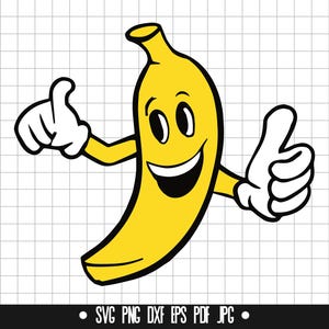 Banane Maskottchen SVG #1 Bauernhof Gemüse Lebensmittel Sommer Healt Food Design Cartoon Maskottchen Schnittdatei DXF PNG Silhouette Cricut
