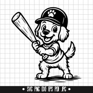 Baseball Dog SVG, Puppy Clipart, Dog with Bat PNG, Baseball Animal Cut File, Cricut SVG, Instant Download