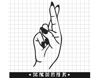 Fingers Crossed SVG, Hand Sign DXF, Fingers PNG, Hand Cut File, Clipart, Digital File, Svg File, Silhouette, Instant Download