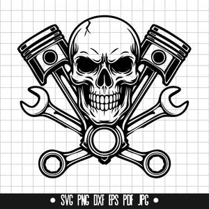 Car Mechanic Skull Garage SVG, Mechanic Skull DXF, Mechanic Skull PNG, Mechanic Cut File, Clipart, Digital File, Svg File, Instant Download