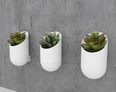 Modern cylindrical planter with integrated drip catcher, wall mounted , 3d printed - comes in various colors Made in Canada