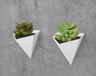 Short triangular wall planter, ideal for succulents, and other house plants, modern decorative, light weight, 3d printed [Made in Canada]