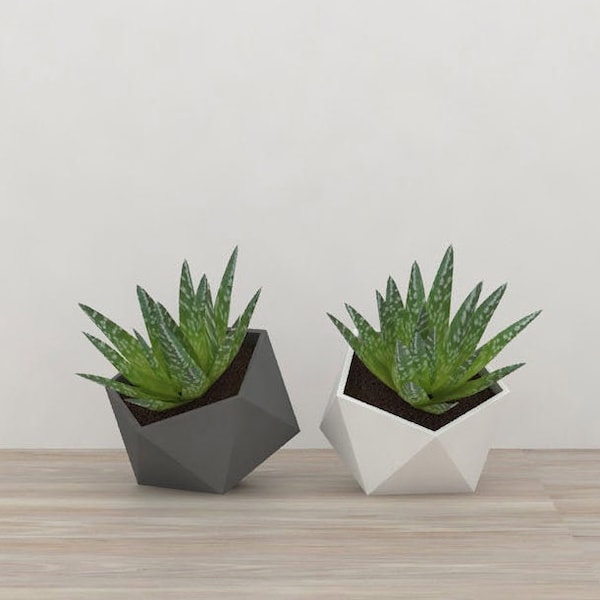 Geometric planter, ideal for succulents, cacti and other small houseplants, with modern decorative detail,  3d printed [Made in Canada]