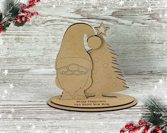 MDF Santa Gnome and Christmas Tree, Freestanding Christmas Gonk, Layered Freestanding Gnome