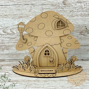 Wooden Fairy Door Kit, Freestanding Toadstool Manor, Fairy Garden Accessories, MDF Wood, Laser Cut image 1