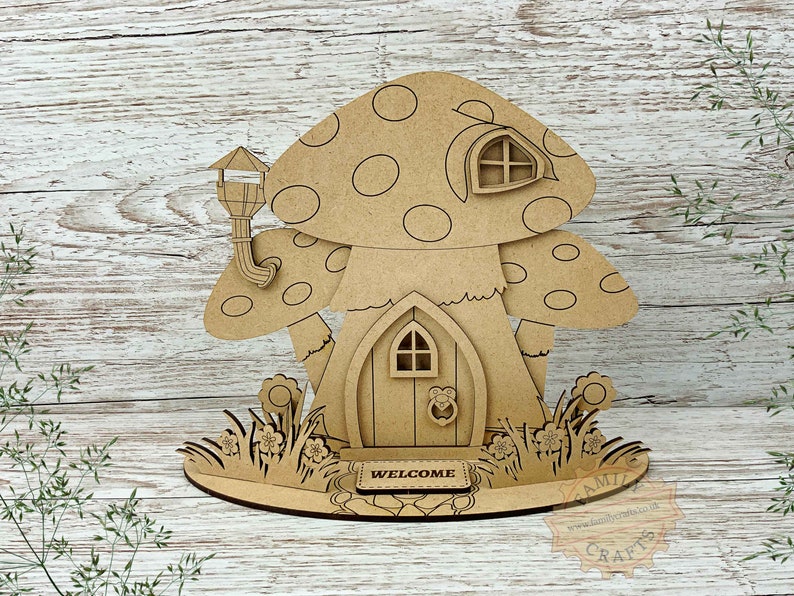 Wooden Fairy Door Kit, Freestanding Toadstool Manor, Fairy Garden Accessories, MDF Wood, Laser Cut image 1