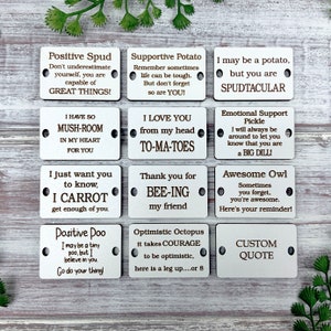 Supportive Potato, Positive Spud Engraved White Wooden Signs for Crocheted Potato