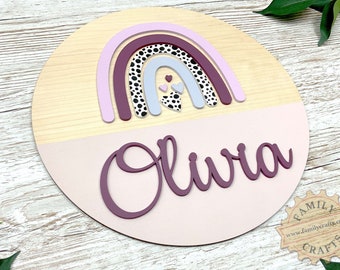 Personalised Children's Room Plaque, Name Sign with Rainbow and Name Plate, Hand Painted, Ash and MDF Wood, Laser Cut