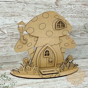 Wooden Fairy Door Kit, Freestanding Toadstool Manor, Fairy Garden Accessories, MDF Wood, Laser Cut image 2