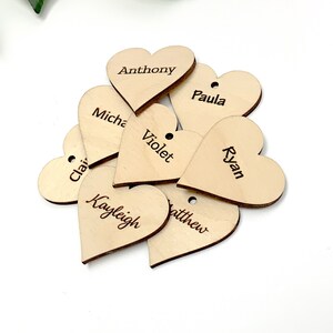 Engraved Plywood Hearts, Personalised Hearts for Family Tree