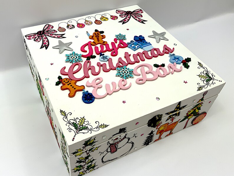 Personalised christmas eve box topper (small) Hand Painted Wooden Christmas Eve Box With Personalised - Etsy UK