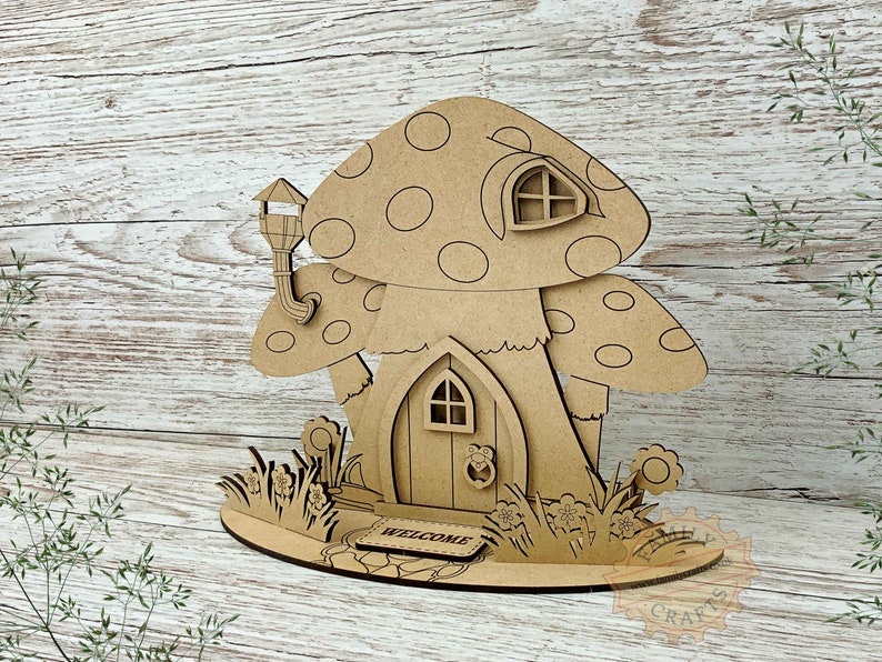 Wooden Fairy Door Kit, Freestanding Toadstool Manor, Fairy Garden Accessories, MDF Wood, Laser Cut image 3