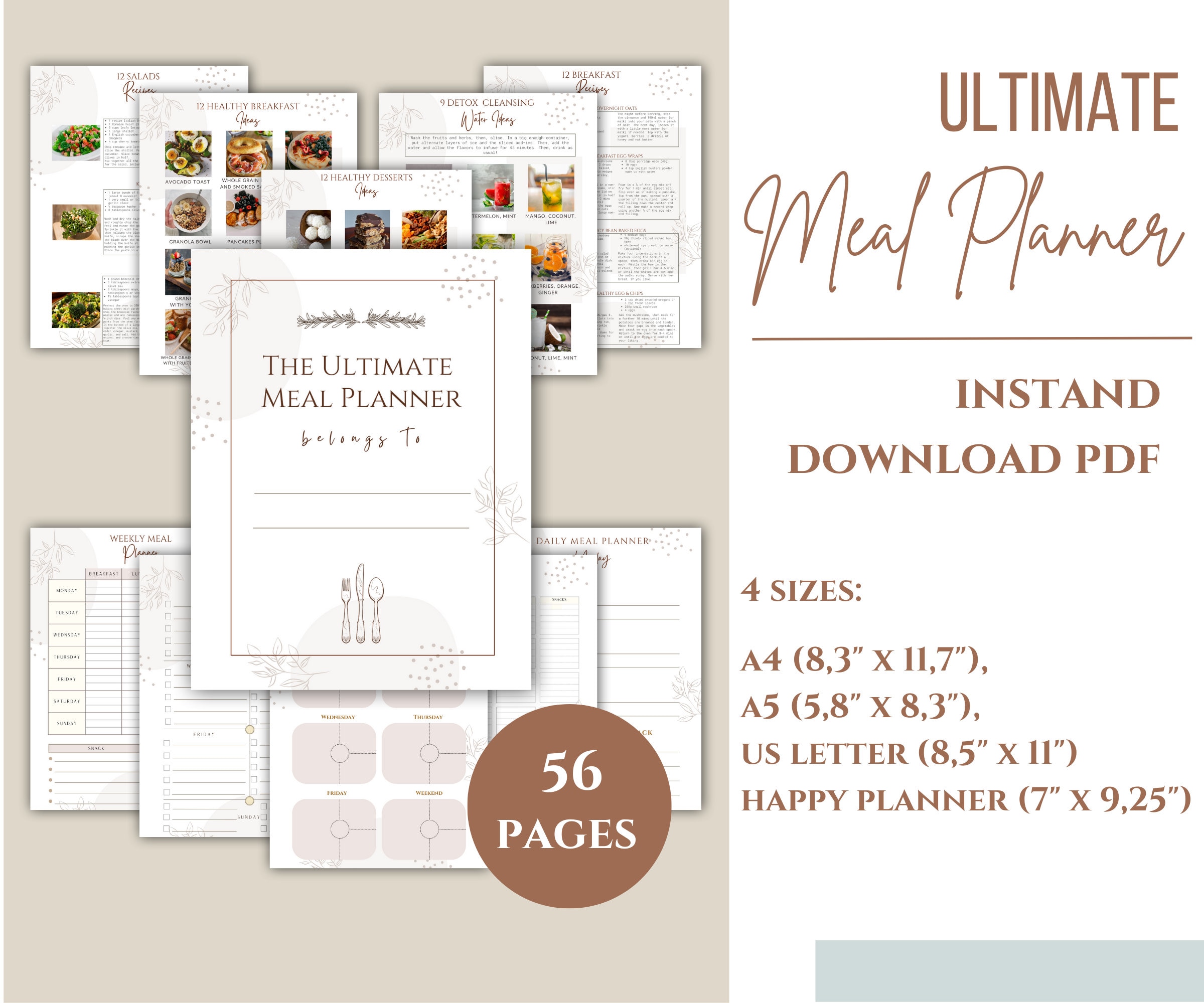 Ultimate Meal Planner Printable, Weekly Meal Planner, Daily Food ...