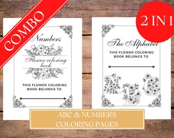 ABC and Numbers Coloring Book, Kids Coloring Pages, Floral Mandala, Alphabet Printable Coloring Pages, Adult Coloring Book PDF, PNG, 2 in 1