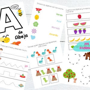 Alphabet workbook in spanish, Libro de trabajo en español, learn abc&#39;s, patterns, numbers, counting, big and small in spanish, abecedario