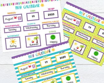 Calendario giornaliero per bambini, lavagna mattutina per bambini, calendario Montessori, calendario prescolare, impara mesi, anni e giorni, grafico meteorologico, grafico per bambini