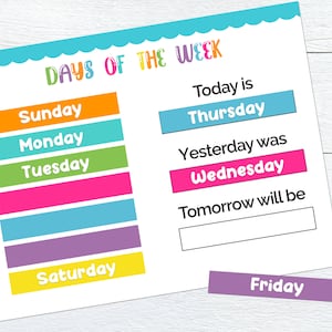 Days of the week chart and tracing practice bundle, calendar, learning mat, printable,  circle time, busy book, toddler, preschool activity
