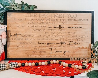 The Day I meet you sign- Forever and Always- Score/Engrave-I LOVE YOU-Loving sign-Digital Download-Glowforge-Laser-SVG