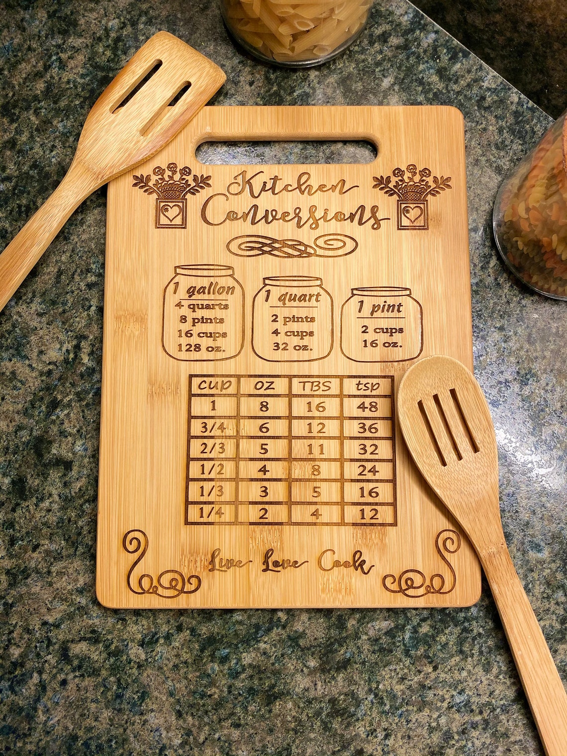 Bamboo Cutting Board Kitchen Conversion Chart Etsy