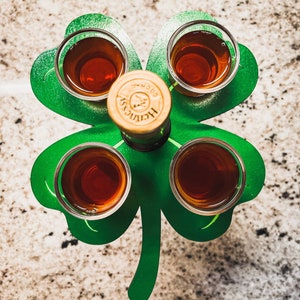St Patricks Day Shot Caddy-Wine-4 Leaf Clover-Gift-Digital Download-Glowforge-Laser-SVG