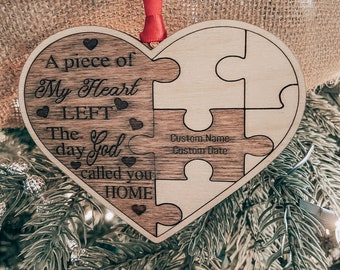 A Piece Of My Heart Left The Day God Called You Home-Heart-Puzzle-Lost Loved One-2021-Ornament-SVG File -Digital Download-Glowforge-Laser