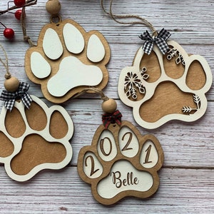 Dog Paw Ornaments-Dog-Ornament-Memory-SVG File -Digital Download-Glowforge-Laser-Set of 4