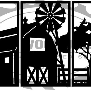 3 Piece Sheep Farmhouse Scene Picture-Photo-Large-With trim- Barn -Digital Download-Glowforge-Laser-SVG