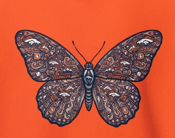 Broncos hoodies, Broncos fan, woman broncos fan, butterfly hoodie, fun broncos hoodie, Broncos Country hoodie, bronco gang,
