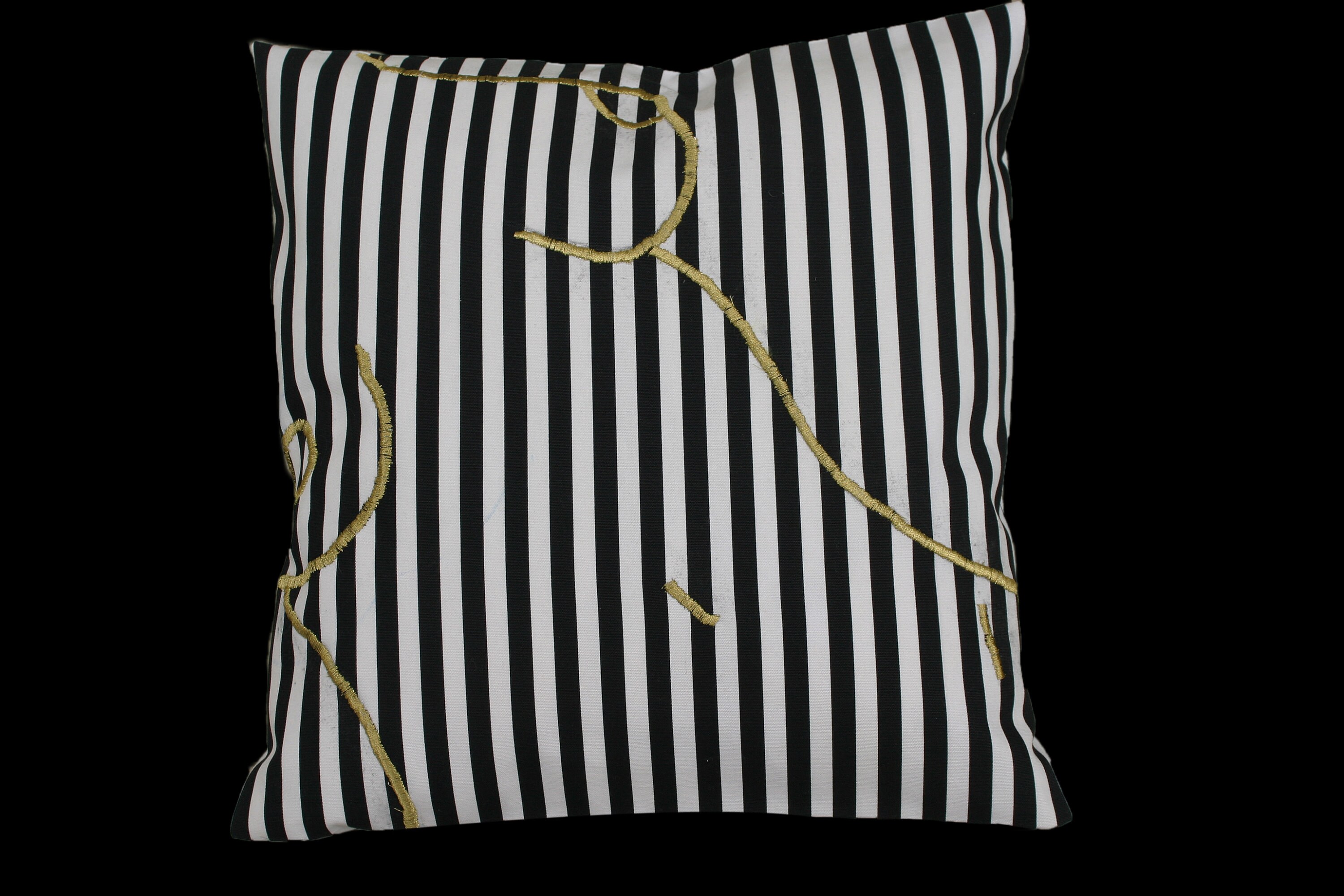 Coussin Toile Rayé, Nu Brodé Or