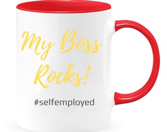 My Boss Rocks, Fun Gift For Self Employed, Entrepreneur Gift, Successful Sole Trader, Small Business Owner Gift, Two Toned Coffee Or Tea Mug