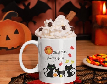 Black Cats Are Magical, Cat Lovers, Fun Halloween Cat, Halloween Cute, Black Cats In Fall, Ceramic Coffee Mug, Tea Cup Or Hot Chocolate Mug