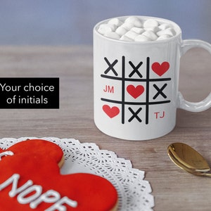 Personalized Tic Tac Toe Valentine Coffee Mug, Red Heart Mug, Gift For Lovers Ceramic Coffee Or Tea Mug