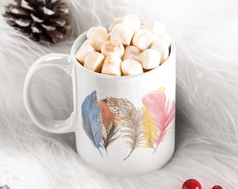 Feather Pattern Coffee Mug: Abstract Design, Printed Ceramic Mug