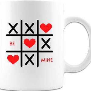 Tic Tac Toe Valentine Coffee Mug, Be Mine Red Heart Mug, Gift For Lovers Ceramic Coffee Or Tea Mug