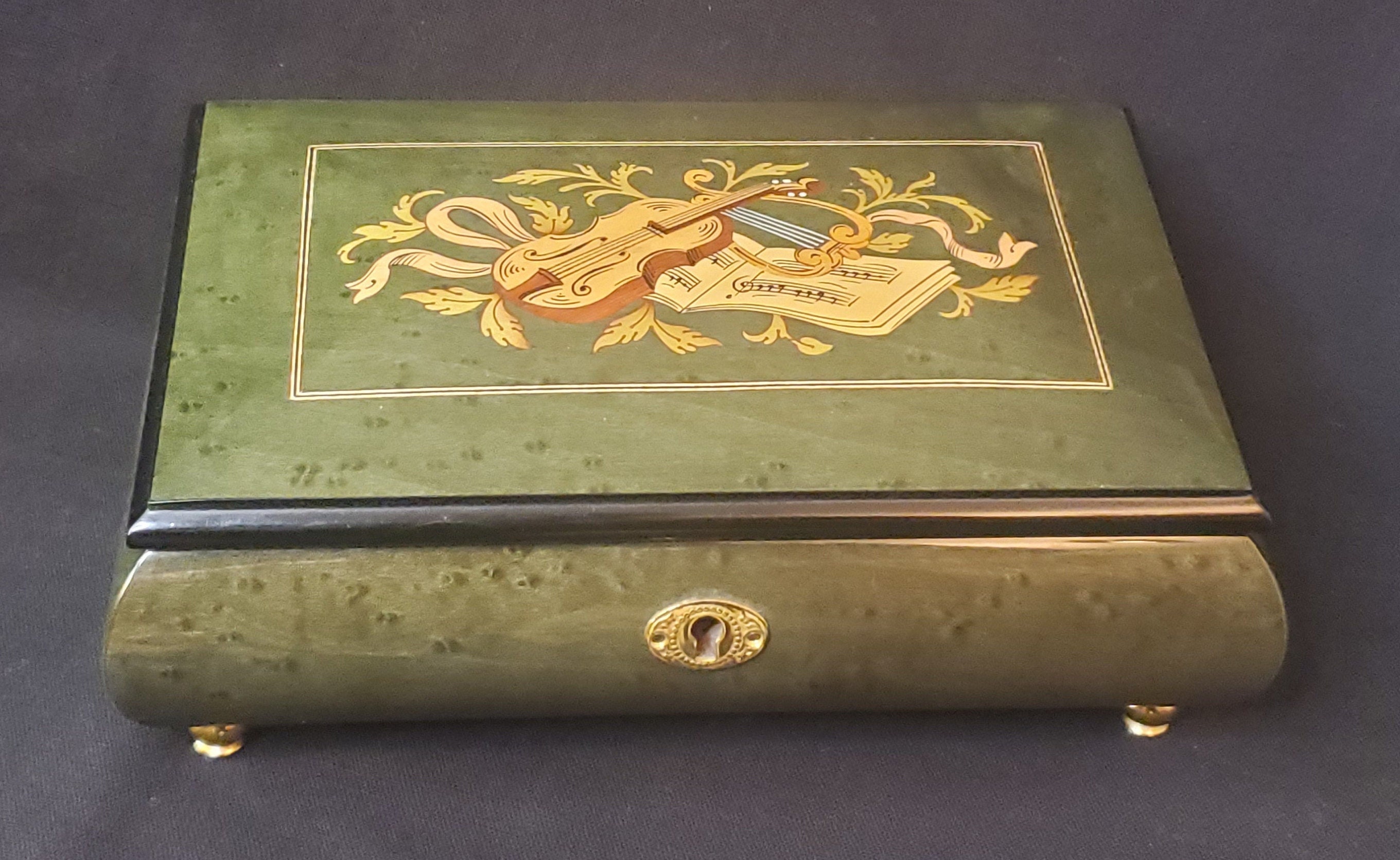 Vintage Reuge Music/Jewelry Box with Wood Inlay Handmade in Etsy